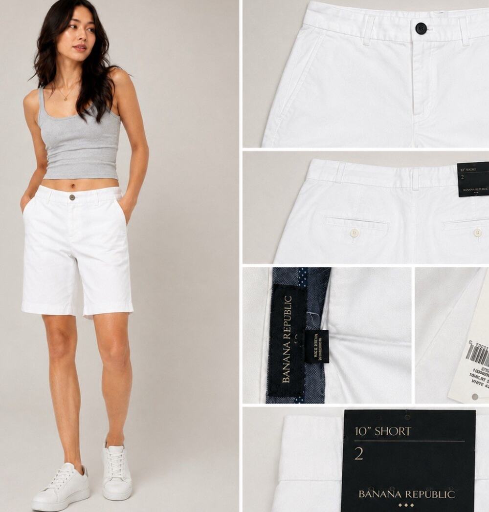 NWT Classic Preppy Banana Republic Bermuda Shorts Size 2 White Tailored Pique